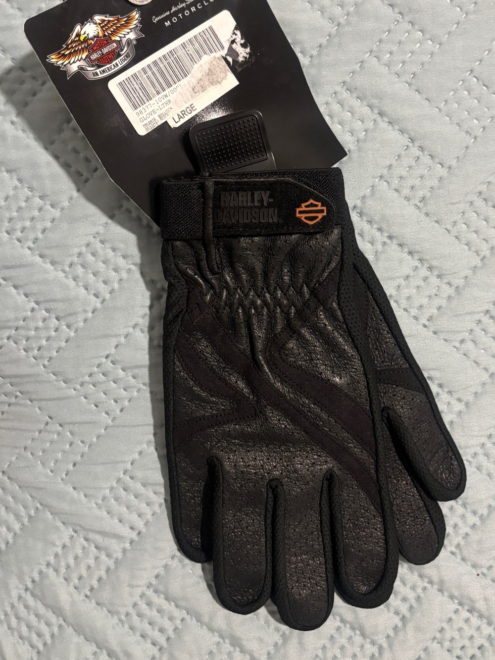 Harley-Davidson Black Leather Men’s Riding Gloves with Orange Logo